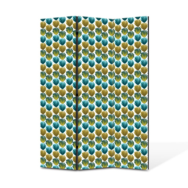 Paravan de Camera ArtDeco din 3 Panouri Plante tufis verde si galben 105 x 150 cm