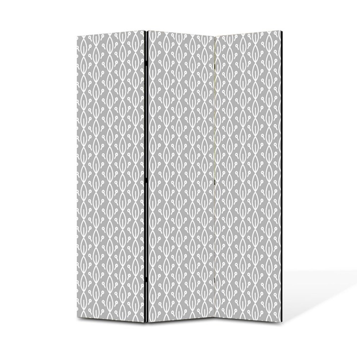 Paravan de Camera ArtDeco din 3 Panouri Frunzulite stilizate gri 105 x 150 cm