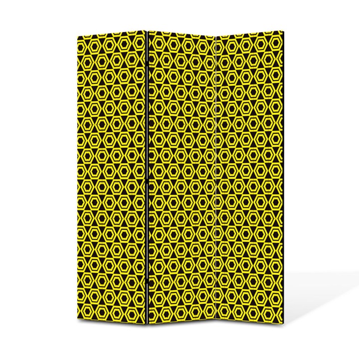 Paravan de Camera ArtDeco din 3 Panouri Model geometric hexagon verde pal 105 x 150 cm