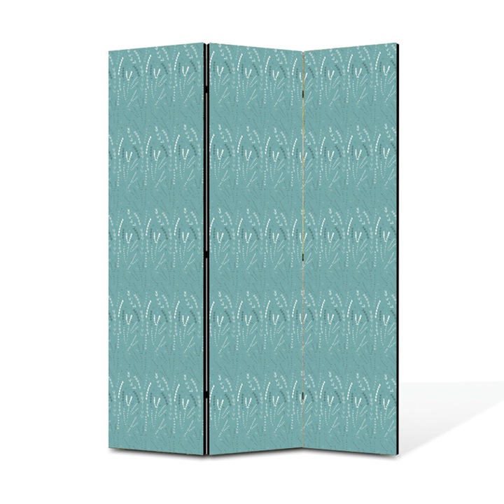 Paravan de Camera ArtDeco din 3 Panouri Plin de culoare vegetal verde cenusiu 105 x 150 cm