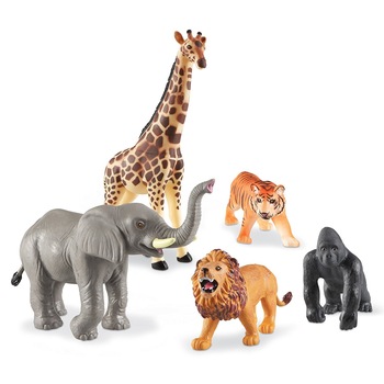 Set 5 figurine de jucarie mari cu animale din jungla pentru copii, aspect realistic, Learning Resources Set 5 figurine de jucarie mari cu animale din jungla pentru copii, aspect realistic, Learning Resources