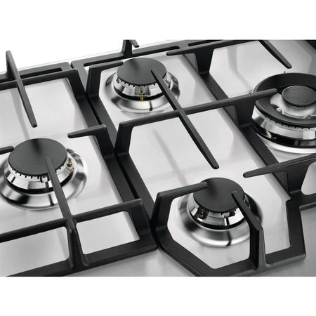 Plita incorporabila Electrolux KGS6456SX, Gaz, 4 zone de gatit, Aprindere electrica, Dispozitiv de siguranta, Arzator Wok, Gratare fonta, 60 cm, Inox