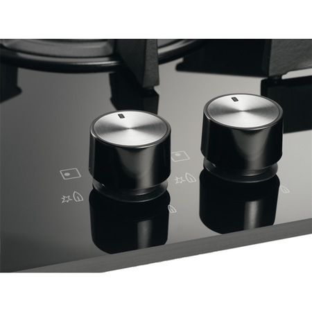 Plita incorporabila Electrolux KGG6456K, Gaz, 4 arzatoare, Aprindere electrica, Arzator Wok, Dispozitiv de siguranta, Gratare fonta, 60 cm, Sticla neagra