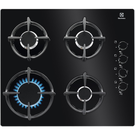 Plita incorporabila Electrolux KGG6407K, Gaz, 4 arzatoare, Aprindere electrica, Dispozitiv de siguranta, Gratare fonta, 60 cm, Sticla neagra