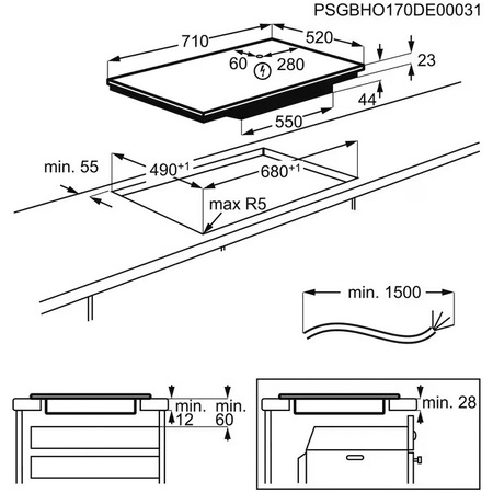 Plita incorporabila Electrolux EIV734, Inductie, 4 zone de gatit, Touch control, 71 cm, Sticla neagra