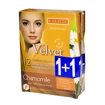 Benzi depilatoare fata CHAMOMIL, Karaver, 12+12 buc+4 servetele 1+1 GRATIS Benzi depilatoare fata CHAMOMIL, Karaver, 12+12 buc+4 servetele 1+1 GRATIS