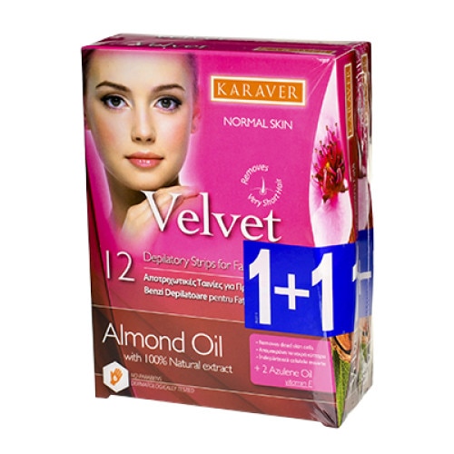Benzi depilatoare fata, Karaver, cu MIGDALE 12+12 buc+4 servetele 1+1 GRATIS