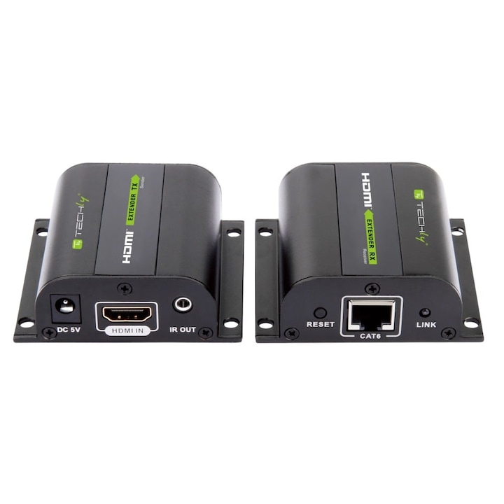 Kit Extender HDMI, pana la 60m, prin cablu Cat.5E/6/6A/7, HDCP 1.3, TECHLY,4K @ 60Hz, IDATA EXT-E70I