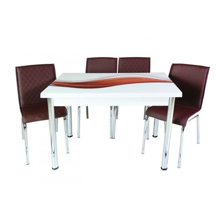 Set Masa Extensibila Din Mdf Acoperit Cu Sticla Parlayan Cu 4 Scaune Din Piele Ecologica 70x110 Pliata 70x170 Extinsa Pentru Living Si Bucatarie Picioare Cromate Coffee Emag Ro