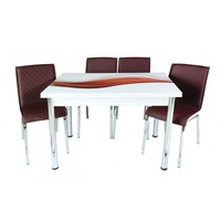 set masa extensibila din mdf acoperit cu sticla parlayan cu 4 scaune din piele ecologica  70x110 pliata 70x170 extinsa pentru living si bucatarie picioare cromate coffee imagen 18_0_
0