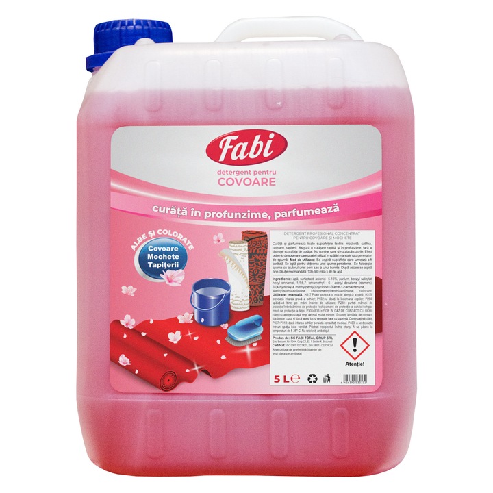 Detergent profesional pentru covor si mocheta, Fabi, 5L, pentru utilizare manuala, curata in profunzime