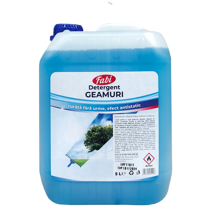 Solutie pentru curatat geamuri, Fabi, 5L, elimina eficient murdaria, nu necesita clatire