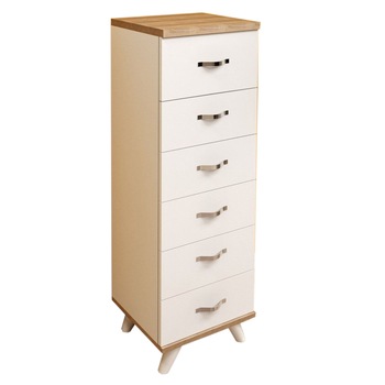 Soldat cu 6 sertare Belinda Modella, 45 x 132, x 36 cm, Alb/Stejar natur, Pal 18 mm Soldat cu 6 sertare Belinda Modella, 45 x 132, x 36 cm, Alb/Stejar natur, Pal 18 mm