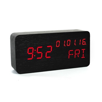 Ceas de birou, ProCart, display LED, din lemn, senzor sunet, temperatura, data, alarma, negru Ceas de birou, ProCart, display LED, din lemn, senzor sunet, temperatura, data, alarma, negru