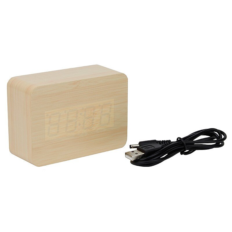 Ceas digital LED, ProCart, din lemn, senzor sunet, data, temperatura, 3 grupe alarma, pentru birou, maro