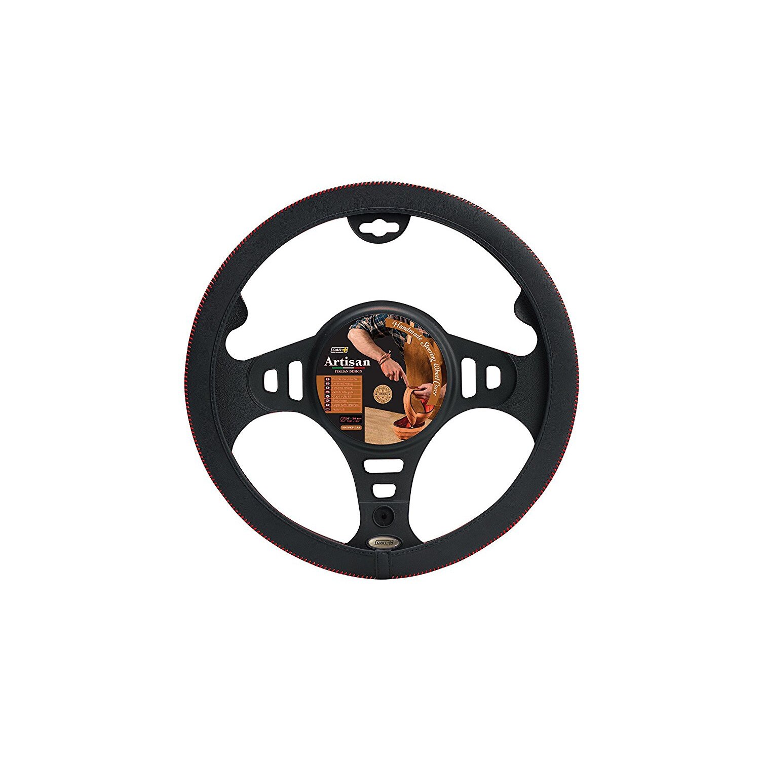 Husa volan cu cusatura rosie creata manual 37-39cm