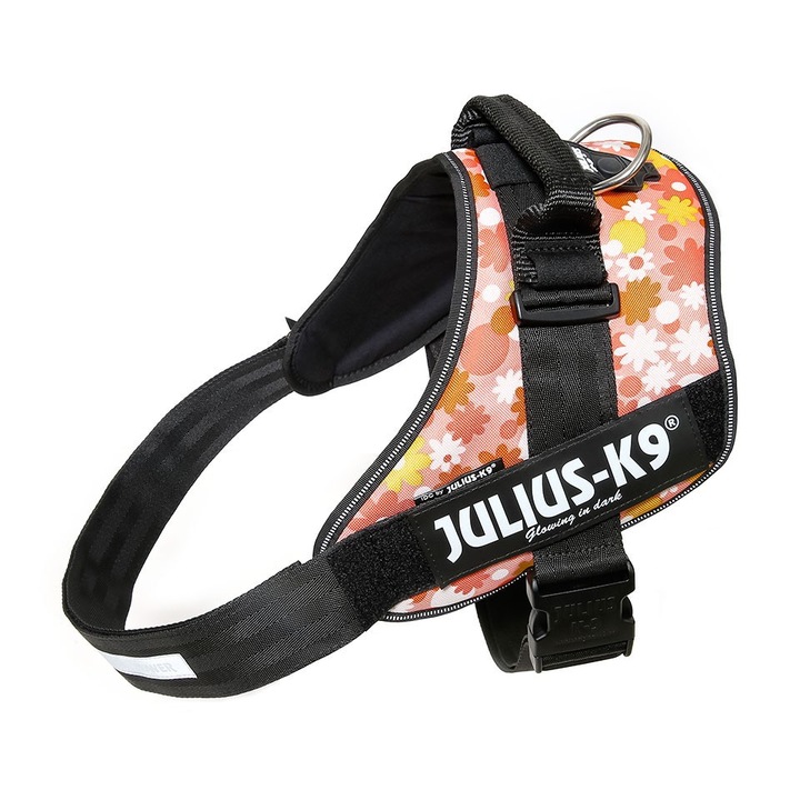 Ham IDC Power pentru caini Julius K9, Talie Mica, 7-15 kg, Roz cu flori