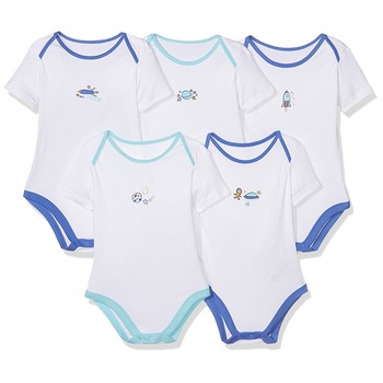 Set Body cu maneca scurta Mothercare, Blue Rocket, 5 buc, 6-9 luni Set Body cu maneca scurta Mothercare, Blue Rocket, 5 buc, 6-9 luni