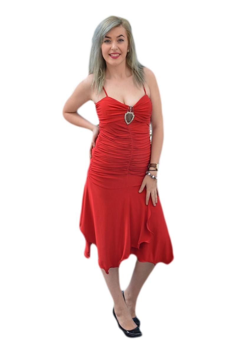 Rochie de ocazie,fronsata, din material elastic, D&j Exclusive, Rosu