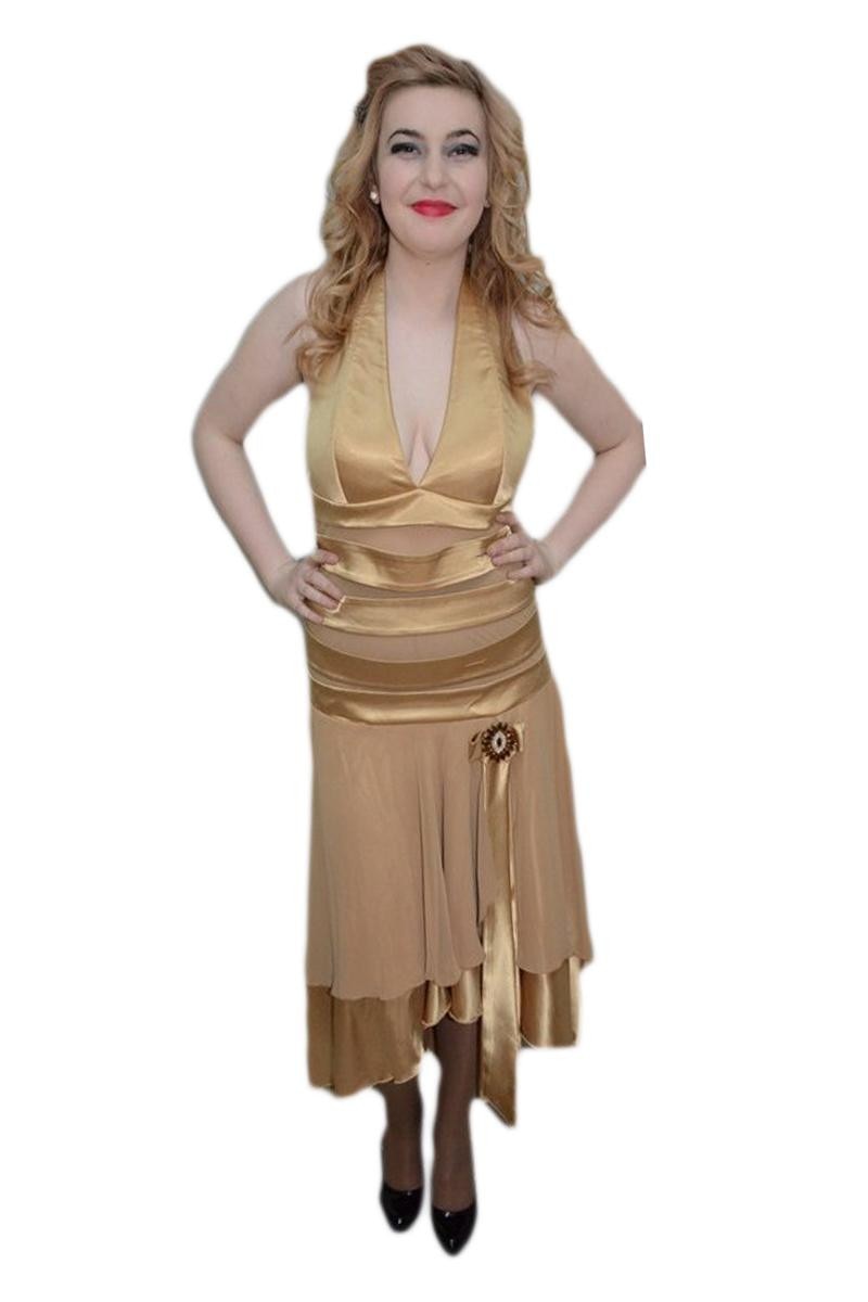Rochie trendy de seara, cu lungime asimetrica, D&J Exclusive, Bej