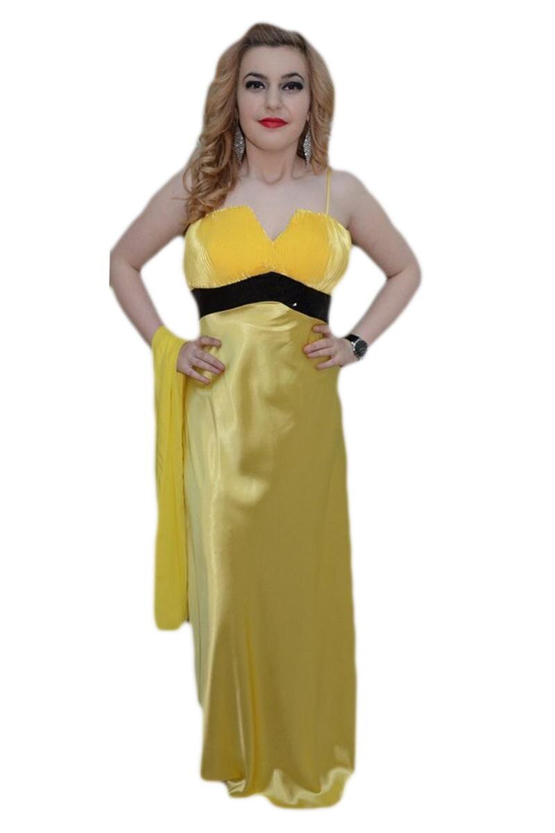 Rochie cu decolteu in V, aspect creponat, D&J Exclusive, Galben