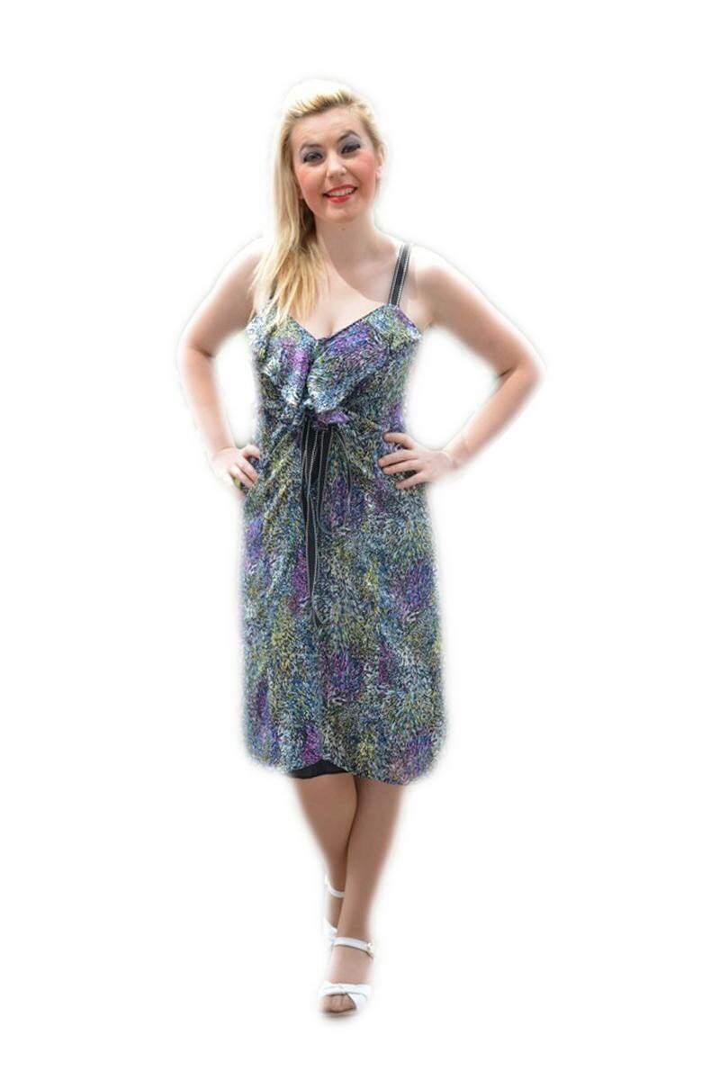 Rochie clasica de zi, din material subtire ,D&J Exclusive, Multicolor