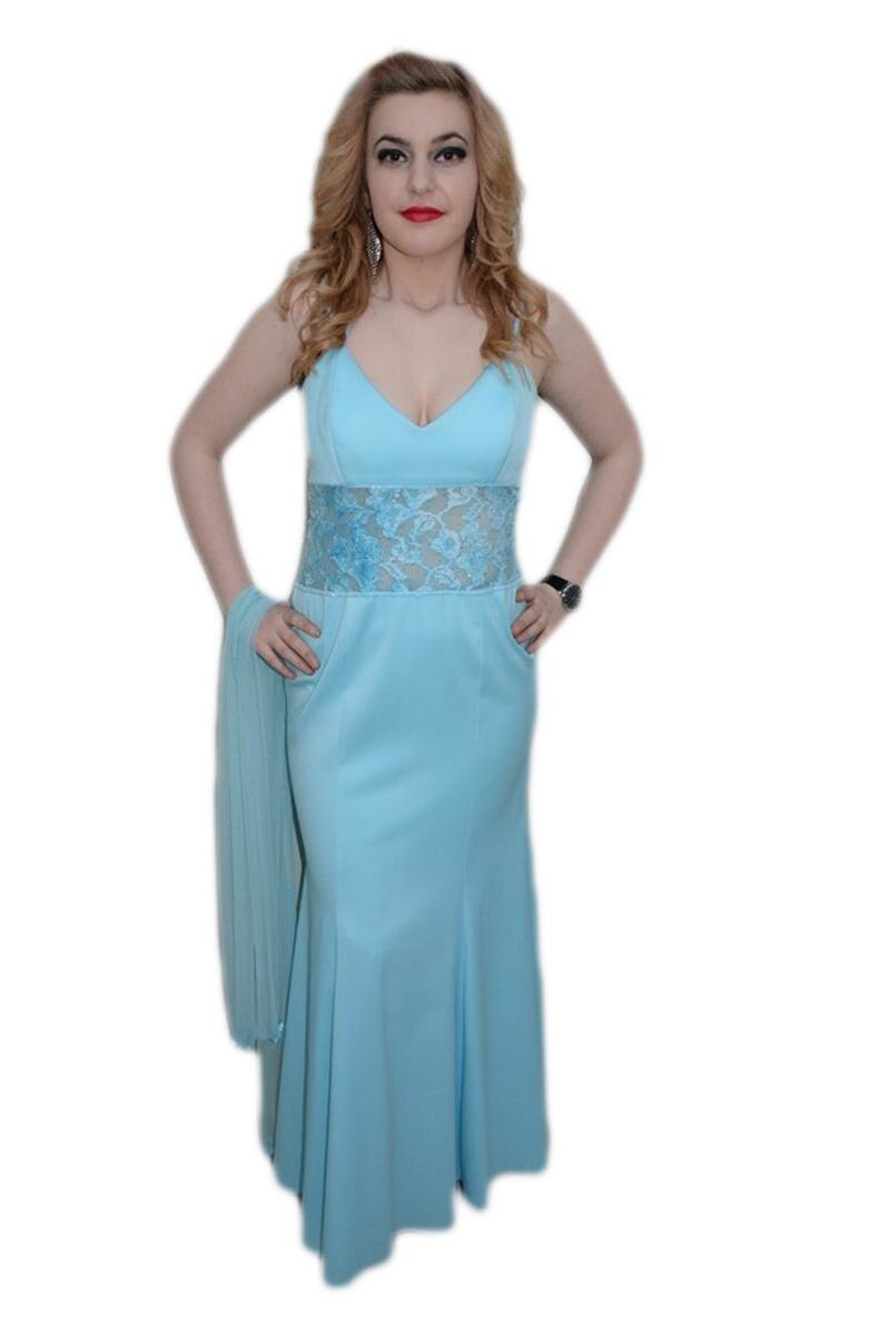 Rochie cu design de dantela aplicata, D&J Exclusive, Albastru