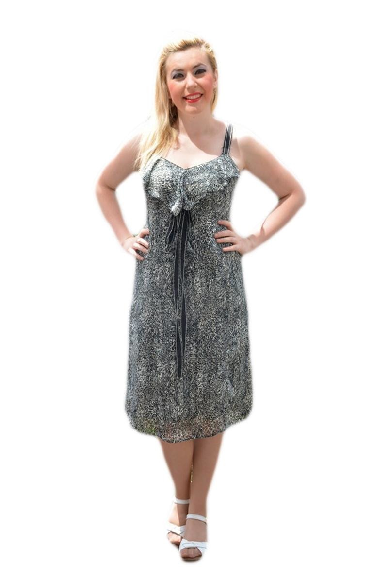 Rochie clasica de zi, din material subtire ,D&J Exclusive, Negru-Alb