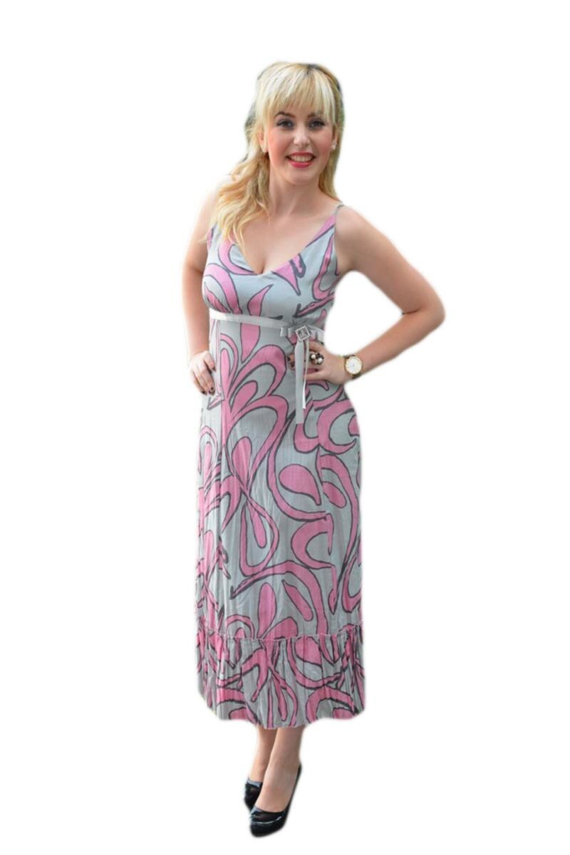 Rochie din bumbac,D&J Exclusiv, Gri-Roz