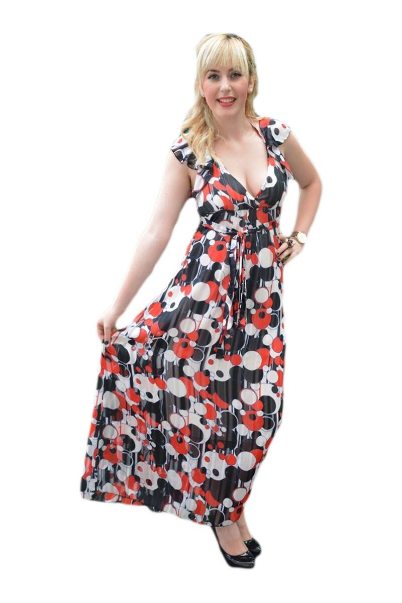 Rochie lunga,D&J Exclusive, Alb-Negru-Rosu