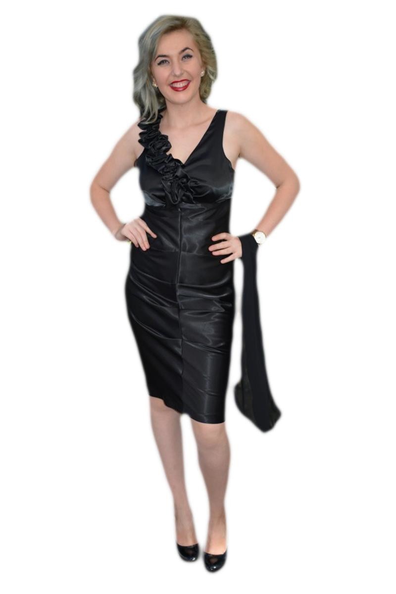 Rochie eleganta de ocazie, scurta, din saten ,D&J Exclusive, Negru