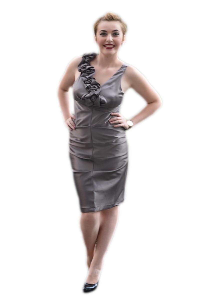 Rochie eleganta de ocazie, scurta, din saten ,D&J Exclusive, Gri