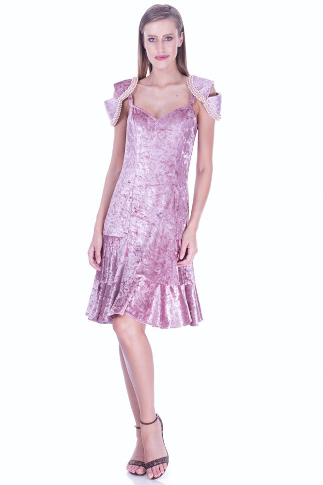 Rochie catifea roz prafuit Liza Panait I-152E