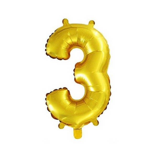 Balon folie cifra 3 auriu, 41 cm