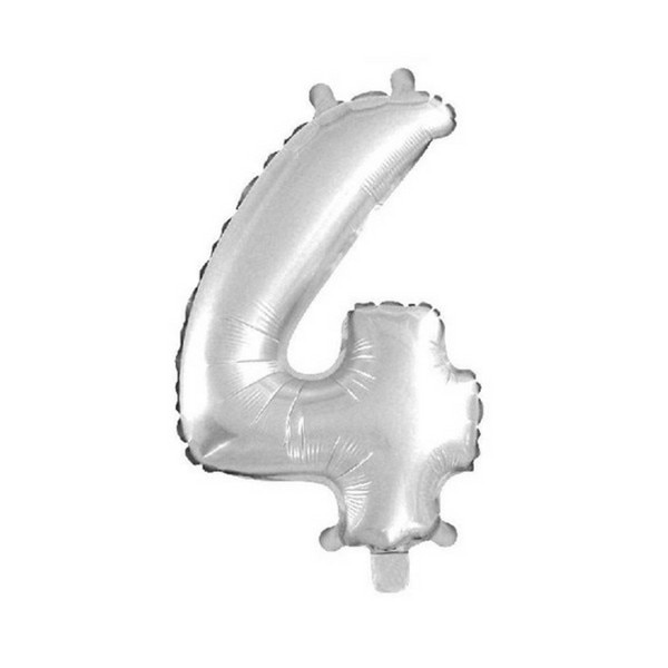 Balon folie cifra 4 argintiu, 45 cm