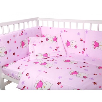 Lenjerie patut cu 5 piese Little Kitty Pink 039 Lenjerie patut cu 5 piese Little Kitty Pink 039