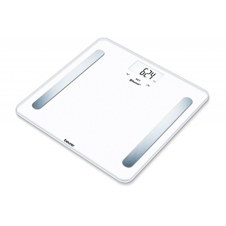 Кантар Beurer, BF 600 BF, Диагностичен, AMR/BMR калориен дисплей, Bluetooth, До 180 кг, Бял