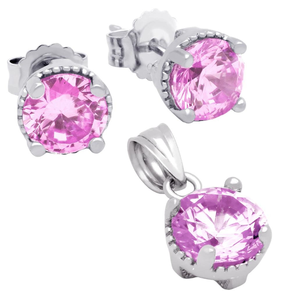 Set elegant din argint 925 cu zirconii roz Roz - BeSpecial