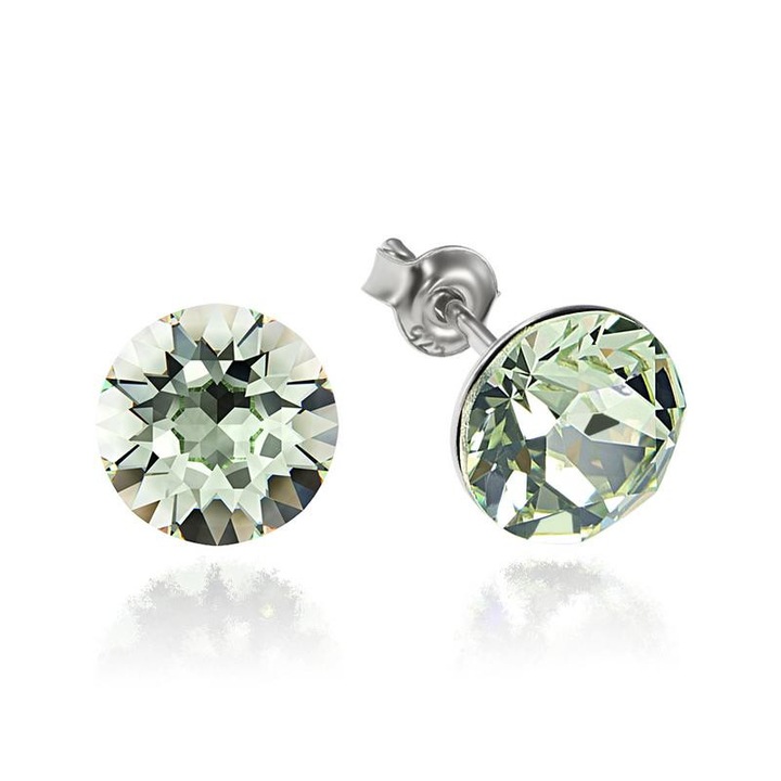 e-Crystal - 925 ezüst ródiumozott stud fülbevaló® Xirius 8mm Chrysolite kristályal
