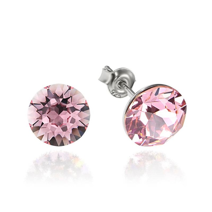 e-Crystal - 925 ezüst ródiumozott stud fülbevaló® Xirius 8mm Light Rose kristályal