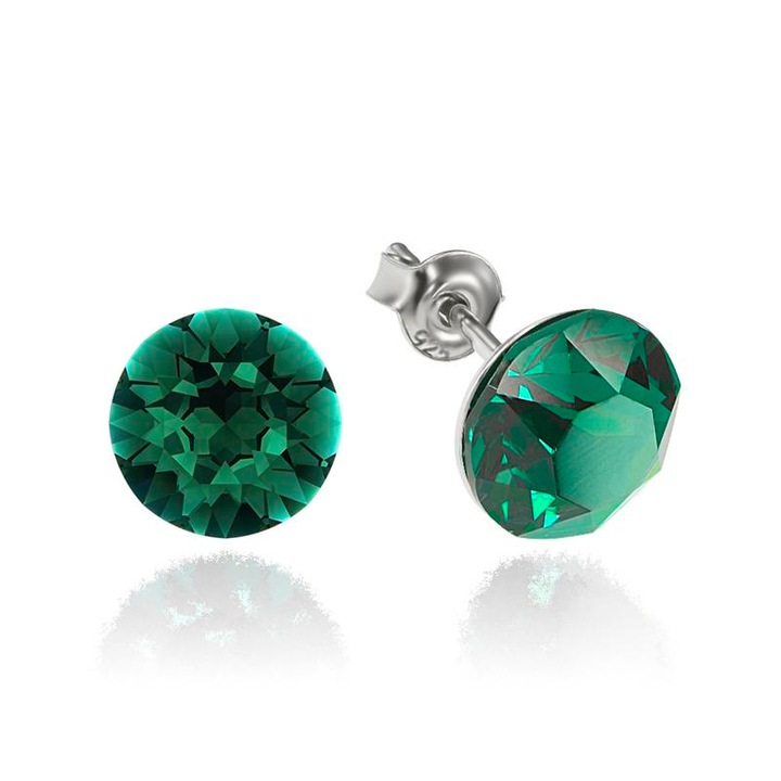 e-Crystal - 925 ezüst ródiumozott stud fülbevaló® Xirius 8mm Emerald kristályal