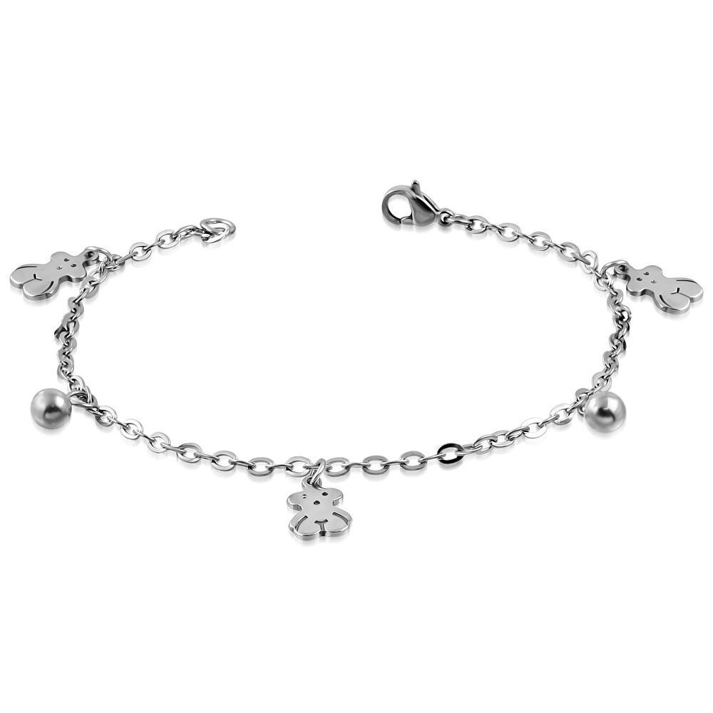 Bratara de mana sau glezna din inox cu ursuleti - BeSpecial 3525, 18, Argintiu