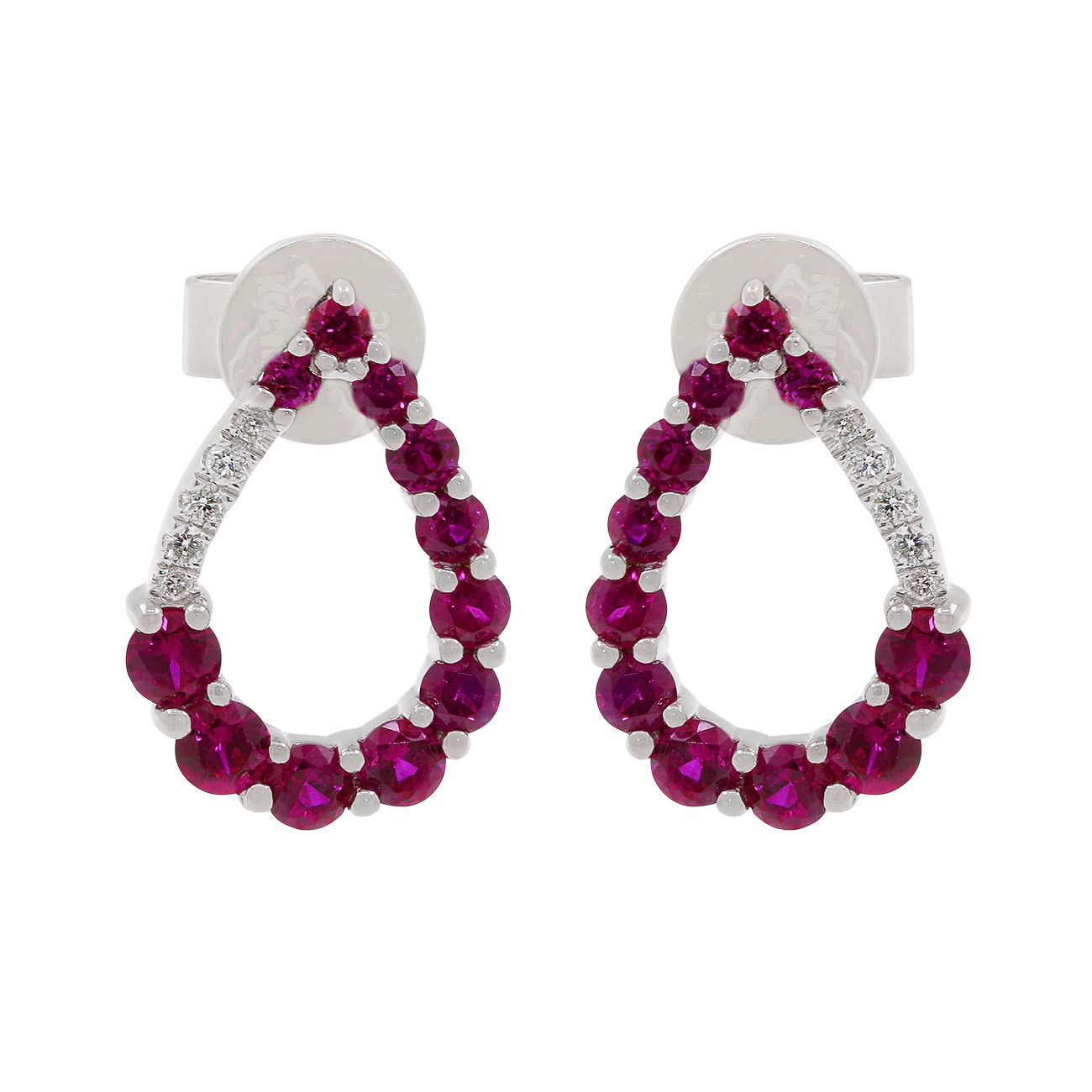 Cercei realizati din aur alb de 14k cu diamante si rubine Ilex Gold