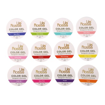 Geluri Uv colorate, gama cu nuante Neon, Lila Rossa Professional - set 12 culori, 5 ml Geluri Uv colorate, gama cu nuante Neon, Lila Rossa Professional - set 12 culori, 5 ml