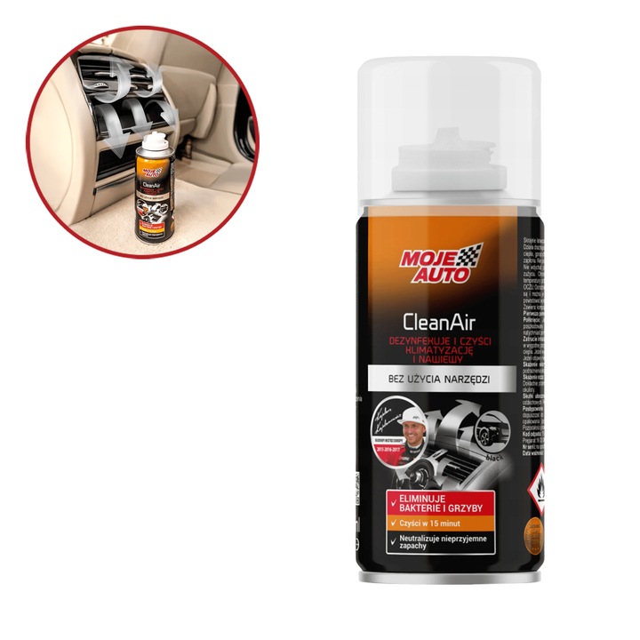 Spray curatare aer conditionat, Moje Auto, Black, elimina bacteriile si ciupercile, miros proaspat, 150 ml