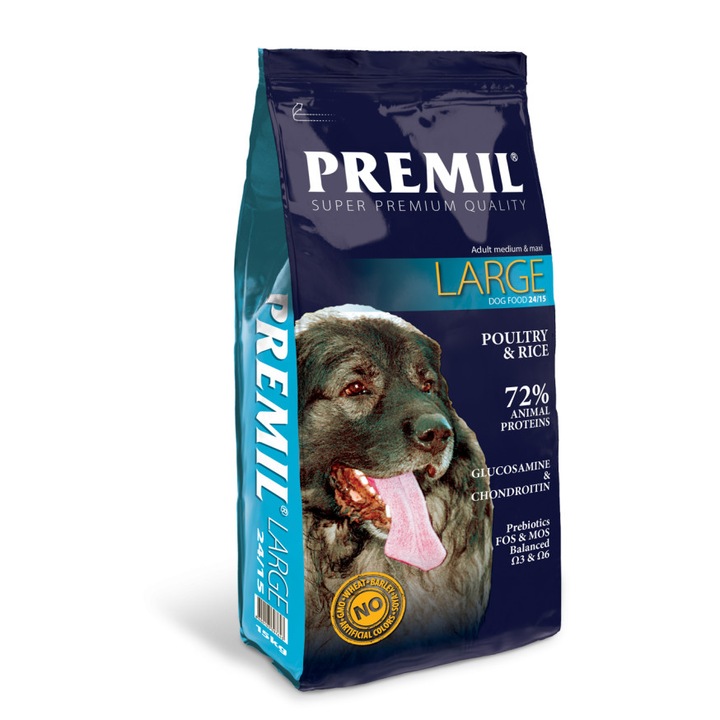 Super Premium храна за кучета, Premil Large, Пълноценна храна за средни и големи породи, 15 kg