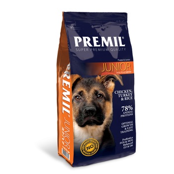Hrana pentru buna dezvoltare a cateilor tineri, Premil Junior, 15Kg Hrana pentru buna dezvoltare a cateilor tineri, Premil Junior, 15Kg