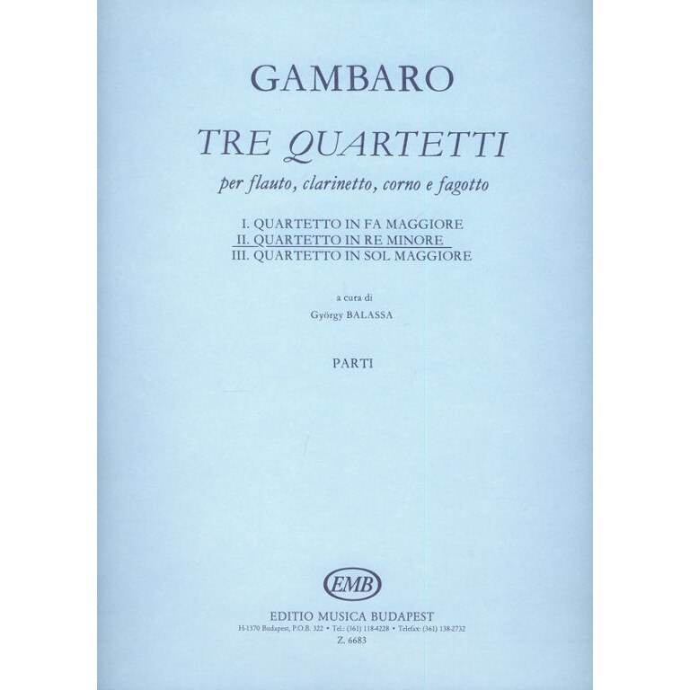 Gambaro, Giovanni Battista: Tre quartetti per flauto, clarinetto, coro e fagotto II. Quartetto in re minore - parts