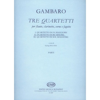 Gambaro, Giovanni Battista: Tre quartetti per flauto, clarinetto, coro e fagotto II. Quartetto in re minore - parts Gambaro, Giovanni Battista: Tre quartetti per flauto, clarinetto, coro e fagotto II. Quartetto in re minore - parts