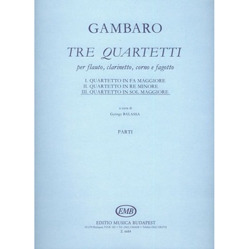 Gambaro, Giovanni Battista: Tre quartetti per flauto, clarinetto, coro e fagotto III. Quartetto in sol maggiore - parts Gambaro, Giovanni Battista: Tre quartetti per flauto, clarinetto, coro e fagotto III. Quartetto in sol maggiore - parts